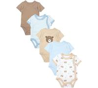 TupTam Baby Body Kurzarm Jungen - Wickelbody Kurzarm aus Baumwolle im 5er Set - OEKO-TEX Zertifiziert, Farbe: Bärchen Blätter Beige Eisberg, Größe: 68
