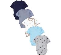 TupTam Baby Body Kurzarm Jungen - Wickelbody Kurzarm aus Baumwolle im 5er Set - OEKO-TEX Zertifiziert, Farbe: Sterne Beige Navy Uni Grau Uni Sterne Uni Türkis Uni, Größe: 74