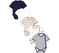 TupTam Baby Body Kurzarm Jungen - Wickelbody Kurzarm aus Baumwolle im 5er Set - OEKO-TEX Zertifiziert, Farbe: Streifen Beige Streifen Blau Weiß Sterne Beige Navy, Größe: 68