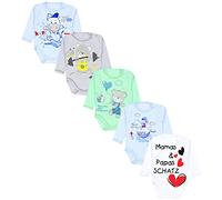 TupTam Baby Body Langarm - 5er Set Body Baby mit Motiv aus Baumwolle - OEKO-TEX zertifiziert, Farbe: Mamas Papas Schatz Weiß Bärchen Blau Grün, Größe: 92