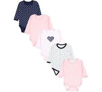 TupTam Baby Body Langarm Mädchen - 5er Pack Unifarbene Body Baby aus Baumwolle - OEKO-TEX zertifiziert, Farbe: Dunkelblau Blumen Hellrosa Herzen Aprikose Bären, Größe: 110