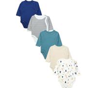 TupTam Baby Body Langarm - Wickelbody Langarm für Jungen & Mädchen, 5er Pack, 100% Baumwolle, OEKO-TEX, Farbe: Blau_Beige_Bears_Streifen, Größe: 56