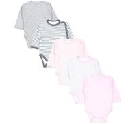 TupTam Baby Body Langarm - Wickelbody Langarm im 5er Pack aus Baumwolle für Mädchen und Jungen, Farbe: Streifen Puderrosa Hellgrau, Größe: 56