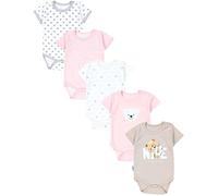 TupTam Baby Body Mädchen 5er Pack - Kurzarm Body Baby aus Baumwolle, Ideal für Sommer und Alltag, Farbe: Bärchen Rosa Weiß Sterne Grau Nice Teddy Beige, Größe: 80