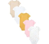 TupTam Baby Body Mädchen 5er Pack - Kurzarm Body Baby aus Baumwolle, Ideal für Sommer und Alltag, Farbe: Streifen_Beige_Gelb_Vögel, Größe: 98