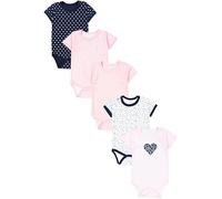 TupTam Baby Body Mädchen 5er Pack - Kurzarm Body Baby aus Baumwolle, Ideal für Sommer und Alltag, Farbe: Dunkelblau Blumen Hellrosa Herzen Aprikose Bären, Größe: 92
