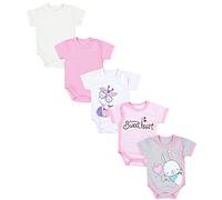 TupTam Baby Body Mädchen 5er Set - Kurzarm Wickelbody aus Baumwolle mit Print, Atmungsaktiv und Hautfreundlich, Farbe: Streifen Giraffe Kaninchen Rosa Weiß Grau, Größe: 80