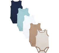 TupTam Baby Jungen Achselbody 5er Pack Baumwolle Unifarben Bequem OEKO-TEX, Farbe: Blau_Beige_Streifen_Weiß, Kinder Größe: 110