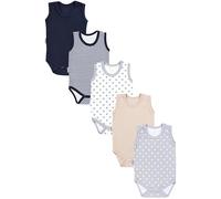 TupTam Baby Jungen Achselbody - Weicher Baby Body im 5er Pack aus Baumwolle, Body Baby Unifarben OEKO-TEX zertifiziert, Farbe: Dunkelblau Streifen Sterne Weiß Grau Beige, Kinder Größe: 92