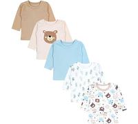 TupTam Baby Jungen Langarmshirt Gestreift 5er Set, Farbe: Bärchen Blätter Beige Eisberg, Größe: 68