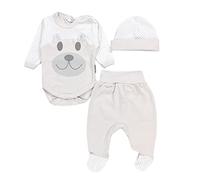 TupTam Baby Kleidung Set Body Strampelhose Mütze Bekleidungsset Jungen Mädchen, Farbe: Bär/Beige, Größe: 68