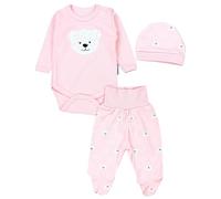 TupTam Baby Mädchen Jungen Bekleidungsset Langarmbody Hose Mütze mit Aufdruck Spruch 3 teilig, Farbe: Bärchen Rosa Weiß Apricot, Größe: 62
