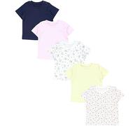 TupTam Baby Mädchen Kurzarm T-Shirt Gemustert Bunt 5er Set, Farbe: Blumen Rosa Gelb Dunkelblau, Kinder Größe: 104