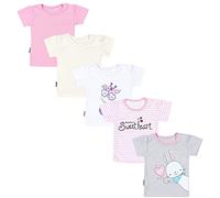 TupTam Baby Mädchen Kurzarm T-Shirt Gemustert Bunt 5er Set, Farbe: Streifen Giraffe Kaninchen Rosa Weiß Grau, Kinder Größe: 92