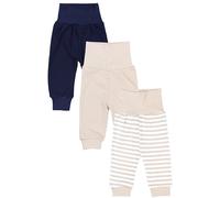 TupTam Baby Mädchen Lange Pumphose 3er Pack, Farbe: Streifen Beige/Beige/Dunkelblau, Größe: 86