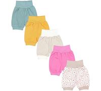 TupTam Baby Mädchen Pumphose Sommershorts 5er Set, Farbe: Blumen Streifen beige Himbeere Senf Salbei, Größe: 74/80