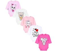 TupTam Langarmbody Baby Body 5er Set - Body Baby aus 100% Baumwolle, OEKO-TEX zertifiziert, Farbe: I love Mum Dad Weiß Katze Maus Rosa Bär Ecru, Größe: 62