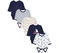 TupTam Langarmbody Baby Body 5er Set - Body Baby aus 100% Baumwolle, OEKO-TEX zertifiziert, Farbe: Maritim Anker Boot Kapitän Beige Weiß Blau, Größe: 98