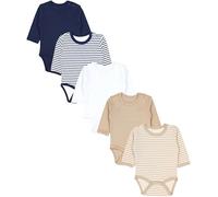 TupTam Langarmbody Baby Body 5er Set - Body Baby aus 100% Baumwolle, OEKO-TEX zertifiziert, Farbe: Streifenmix Beige Blau, Größe: 98
