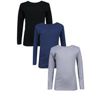 TupTam Langarmshirt Kinder - 3er Pack Unterhemden Jungen & Mädchen, 100% Baumwolle, Unisex, Farbe: Schwarz Grau Blau, Größe: 134