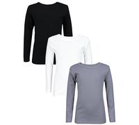 TupTam Langarmshirt Kinder - 3er Pack Unterhemden Jungen & Mädchen, 100% Baumwolle, Unisex, Farbe: Schwarz Grau Weiß, Größe: 122