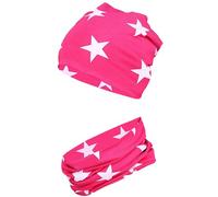 TupTam Mädchen Kinder Beanie Mütze Schlauchschal 2er Set Herbst Winter gefütterte Übergangsmütze mit Loop, Farbe: Jersey zweilagig - Weiße Sterne Amaranth, Hat Size: 48