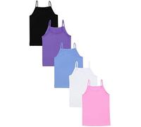 TupTam Mädchen Unterhemd Spaghettiträger Top - Atmungsaktive Unterhemden Mädchen im 5er Pack, Farbe: Rosa Lila Blau Schwarz Grau, Größe: 158-164
