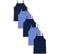 TupTam Mädchen Unterhemd Spaghettiträger Top - Atmungsaktive Unterhemden Mädchen im 5er Pack, Farbe: Spitze Herzchen Punkte Dunkelblau, Größe: 146-152