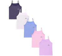TupTam Mädchen Unterhemd Spaghettiträger Top - Atmungsaktive Unterhemden Mädchen im 5er Pack, Farbe: Herzen Blau Rosa Lila Ecru Violett, Größe: 110-116