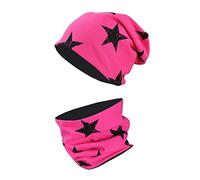 TupTam Mütze Kinder & Schlauchschal Set - Beanie Kinder für Herbst & Winter, Warme Mütze Jungen & Mädchen Oeko-TEX, Farbe: Sterne Schwarz/Pink, Größe: 50-52