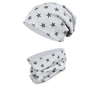 TupTam Mütze Kinder & Schlauchschal Set - Beanie Kinder für Herbst & Winter, Warme Mütze Jungen & Mädchen Oeko-TEX, Farbe: Sterne Graphit/Grau Meliert, Größe: 52-54