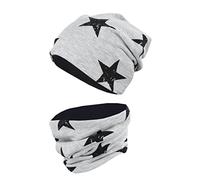 TupTam Mütze Kinder & Schlauchschal Set - Beanie Kinder für Herbst & Winter, Warme Mütze Jungen & Mädchen Oeko-TEX, Farbe: Sterne Schwarz/Grau Meliert, Größe: 54-56