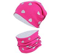 TupTam Mütze Kinder & Schlauchschal Set - Beanie Kinder für Herbst & Winter, Warme Mütze Jungen & Mädchen Oeko-TEX, Farbe: Herzen Glitzer Grau/Amaranth Grau Meliert, Größe: 52-54