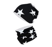 TupTam Mütze Kinder & Schlauchschal Set - Beanie Kinder für Herbst & Winter, Warme Mütze Jungen & Mädchen Oeko-TEX, Farbe: Sterne Weiß/Schwarz, Größe: 50-52