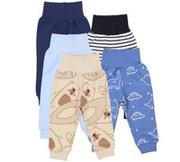 TupTam Pumphose Baby 5er Pack Unisex - Bequeme Baby Hose für Jungen und Mädchen aus Oeko-Tex Baumwolle, Farbe: Dunkelblau Grün Dino Jeansblau Streifen Grau, Größe: 80