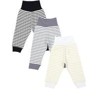 TupTam Pumphose Baby Jungen 3er Pack - Bequeme Baby Hosen Jungen aus Baumwolle, Oeko-TEX Zertifiziert, Farbe: Streifen Beige Dunkelblau Grau, Größe: 104