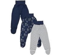TupTam Pumphose Baby Jungen mit Fuß 3er Pack - Weiche Baby Hose aus Baumwolle mit Komfortbund, Farbe: Blaue Bären Streifen Blau Uni, Größe: 62
