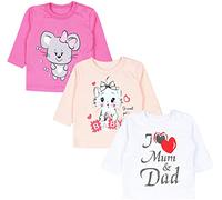 TupTam Unisex Baby Langarmshirt mit Spruch Aufdruck 3er Set, Farbe: I Love Dad Mum Weiß Katze Aprikose Maus Pink, Kinder Größe: 68