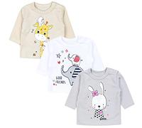 TupTam Unisex Baby Langarmshirt mit Spruch Aufdruck 3er Set, Farbe: Kaninchen Grau Giraffe Beige Elefant Weiß, Kinder Größe: 62