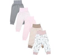 TupTam Unisex Baby Lange Pumphose 5er Pack, Farbe: Streifen Pink Beige Tiere Rosa, Größe: 92