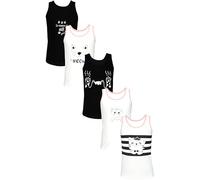 TupTam Unterhemden Mädchen Baumwoll Unterhemd 5er Pack Tank Top Ärmellos Kinder, Farbe: Katzen Creme Schwarz, Größe: 110-116