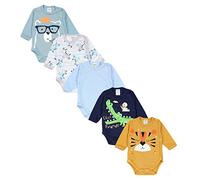 TupTam Wickelbody Langarm Baby Body im 5er Set - Weicher Body Baby aus Baumwolle für Mädchen & Jungen, Farbe: Farbenmix 1, Größe: 56