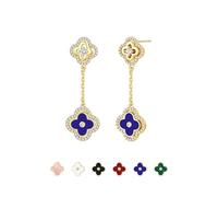 Turandoss Goldene Ohrringe Damen, 14K Vergoldete Hypoallergene Kleeblatt Ohrringe Gold Hängend mit Zirkonia Anhänger Kleeblatt Ohrstecker Schmuck für Geburtstag Weihnachtstag Valentinstag (Blau)