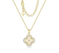 Turandoss Kleeblatt Halskette Damen, 14K Vergoldete Gold Halskette Weiß Kleeblatt mit Zirkonia Glücksbringer Anhänger Goldkette Schmuck Geschenk für Frauen Mädchen
