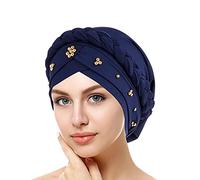 Turban Damen Elegante Kopftuch Beani Hat Bandana Haar Muslim Atmungsaktiv Sonnenschutz Chemo Kappe Haarverlust Islamischen Abaya Dubai Hidschab Stretch Stirnband Mütze KappeTied Head Wrap Marine