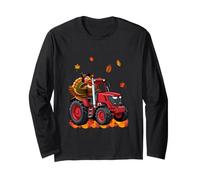 Turkey Driving Tractor Fall Leaves Thanksgiving Driver Langarmshirt