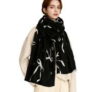 Turmaster Schal Damen, Weicher und Warmhaltender Schal für Herbst und Winter, Damen-Schal mit Süßen Schleifenmustern und Kurzen Fransen 180 x 70 cm,Schwarz