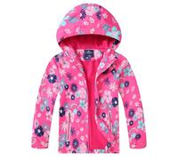 TURMIN Mädchen Regenjacke, Mit Fleece Gefütterter Regenmantel für Kinder Leichte Windjacke mit Kapuze Floral Bedruckte Jacken für 6-7 Jahre