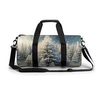 Turnbeutel für Herren und Damen, Motiv: A Fox Image, Seesack, Übernachtungstasche mit Fach, Snow Wonderland Pine Tree Christmas, 17.7in/9in/9in