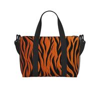 Turnbeutel, klein, Büffelkaro, kariert, Seesack, Übernachtungstasche mit Schuhfach, Tragetasche für Damen und Herren, Tiger Stripes Orange, Einheitsgröße